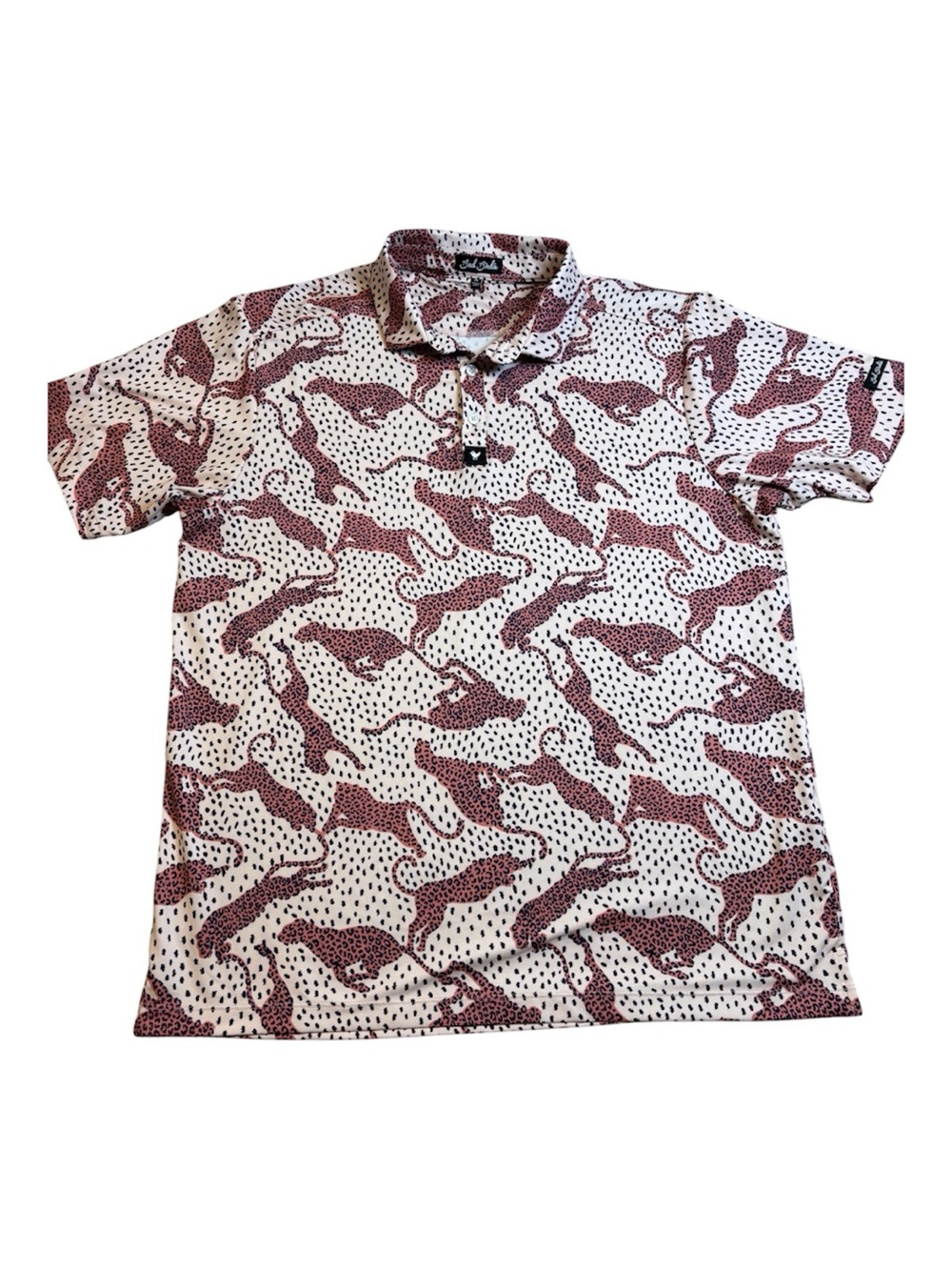 Bad Birdie Sahara Golf Polo Shirt Mens XL Cheetah Print Performance Stretch SPF - Picture 6 of 13